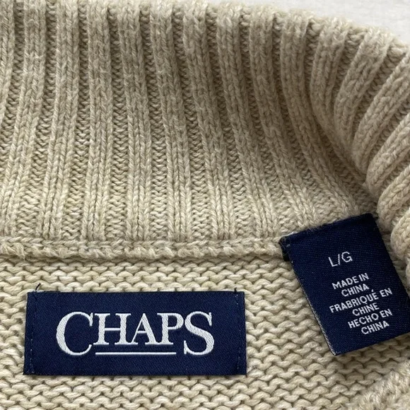 Chaps Knit Mock Neck Quarter Button Elbow Patch Long Sleeve Pullover Sweater - Picture 12 of 16